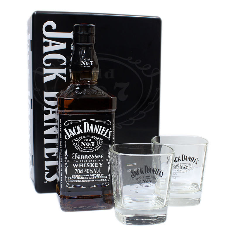 Multiplication Soaked Attachment Whiskey Jack Daniel's old nr.7 40% Alcool, 700ml în cutie metalică + 2  pahare - CBA Nord Vest